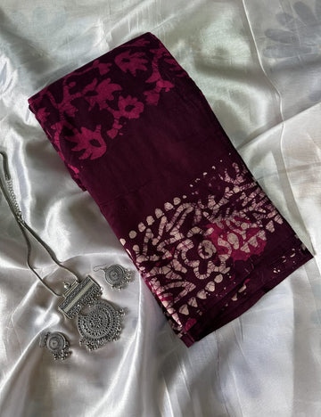 Elegant Wine Maroon Designer Printed Saree with Artistic Border