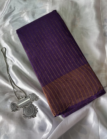 Royal Purple Soft Silk Saree with Elegant Golden Stripes