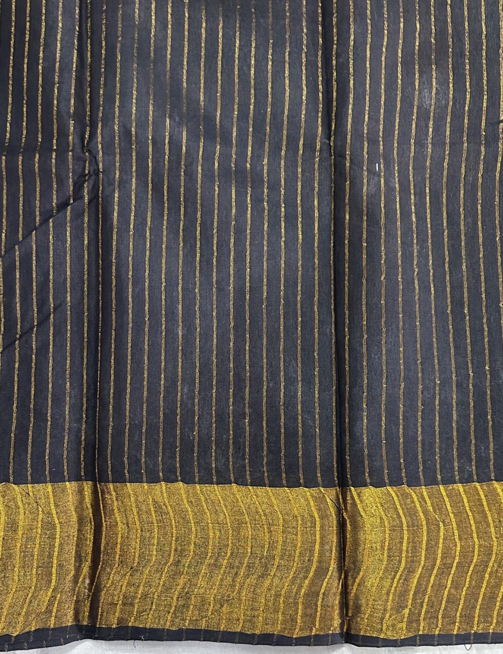 Elegant black Soft Silk Saree with Gold Zari Stripes & Rich Border