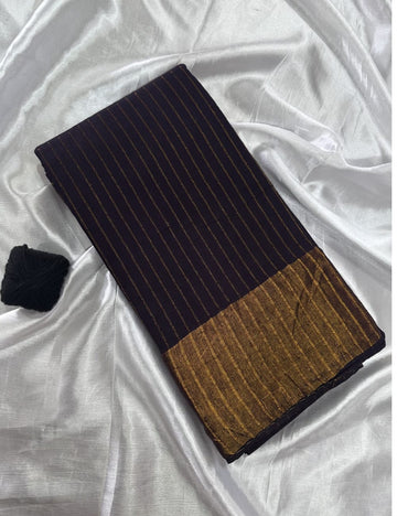 Royal Brown Soft Silk Saree with Gold Zari Lines