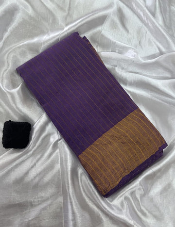 Premium Dark Violet Soft Silk Saree with Rich Golden Border