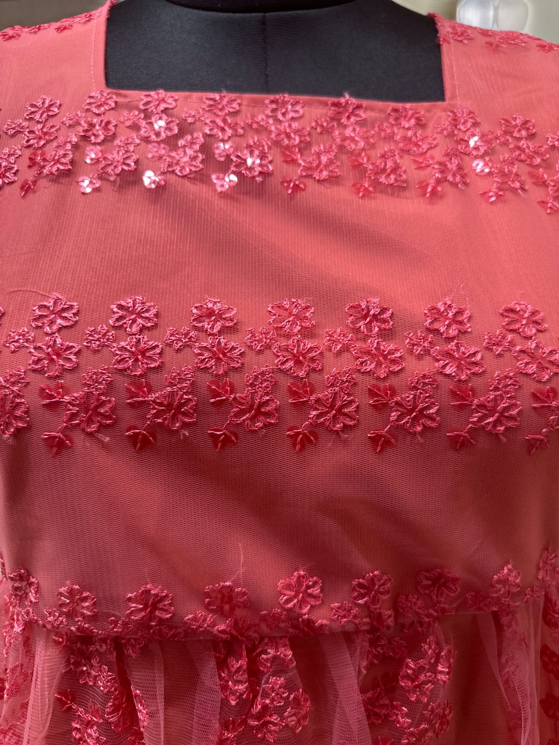 Elegant Peach Net Lace Maxi Dress for Women | Party Wear Long Frock