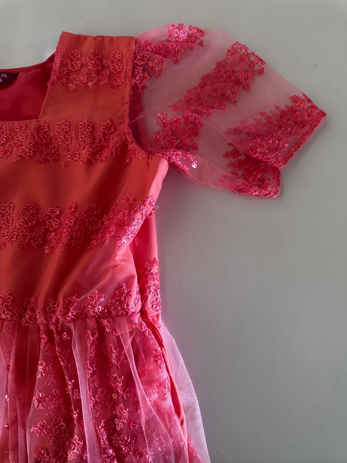 Elegant Peach Net Lace Maxi Dress for Women | Party Wear Long Frock