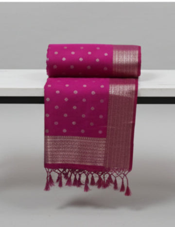 “Luxury Pink Tussar Silk Saree with Unique Silver Work”