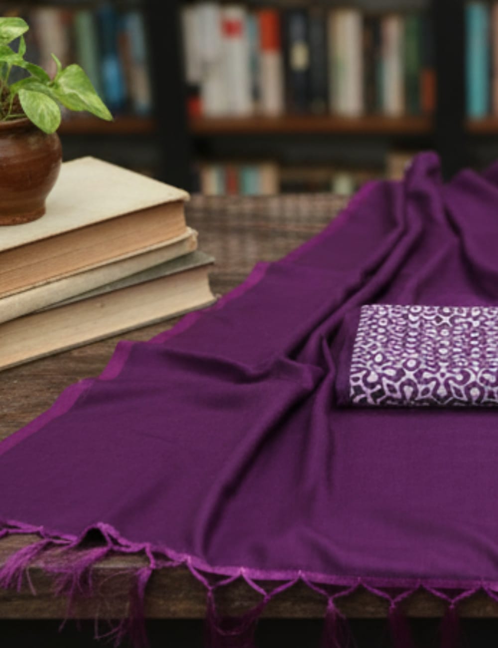Premium Linen Cotton Saree with Abstract Printed Pallu – Royal Purple Elegance