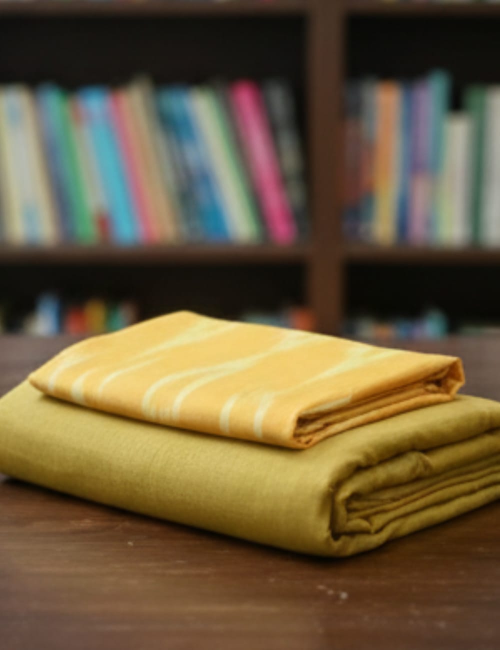 Premium Linen Cotton Saree with Ikat Patterned Pallu – Sunshine Mustard Glow