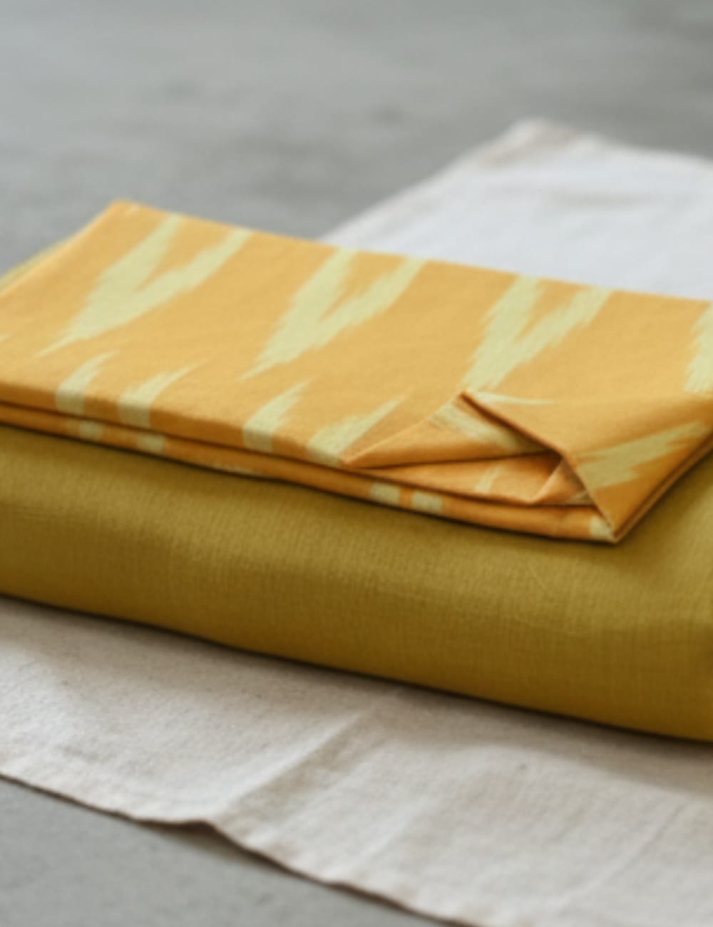 Premium Linen Cotton Saree with Ikat Patterned Pallu – Sunshine Mustard Glow