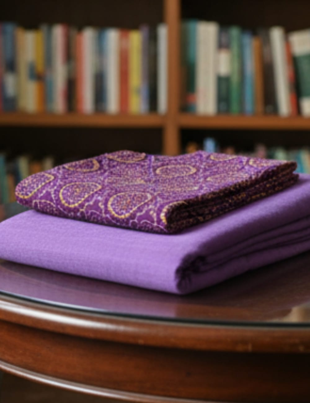Premium Linen Cotton Saree with Golden Motif Pallu – Royal Purple Elegance