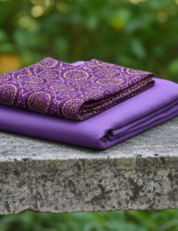 Premium Linen Cotton Saree with Golden Motif Pallu – Royal Purple Elegance