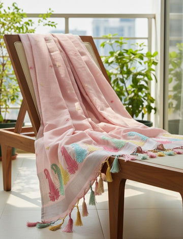 “🌈 Handloom Fabric with Colorful Embroidered Motifs ✨”