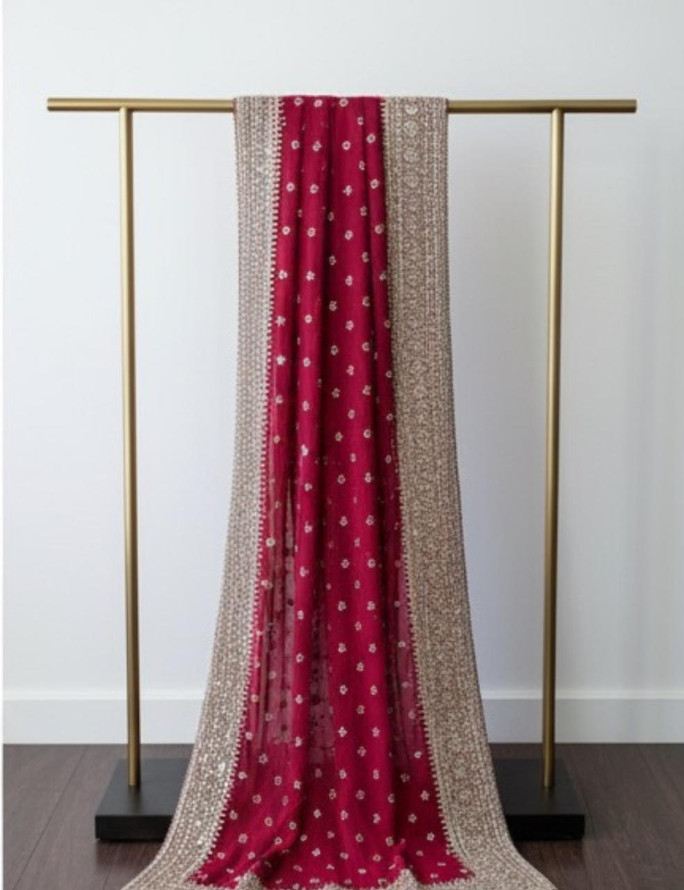 DARK RED PARTY WEAR SAREE WITH HEAVY SILVER EMBROIDERY BORDER ✨