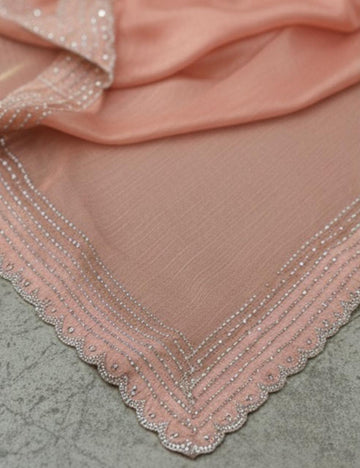 Peach Silk Saree with Silver Stone Border Work ✨