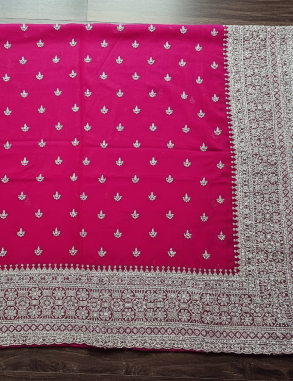DARK PINK PARTY WEAR SAREE WITH HEAVY SILVER EMBROIDERY BORDER ✨