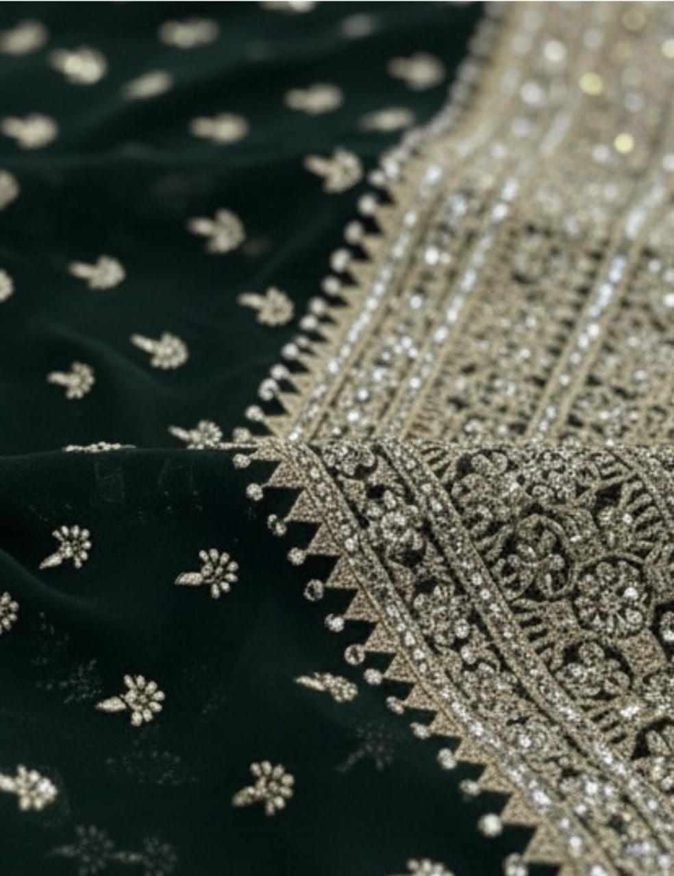 DARK GREEN PARTY WEAR SAREE WITH HEAVY SILVER EMBROIDERY BORDER ✨