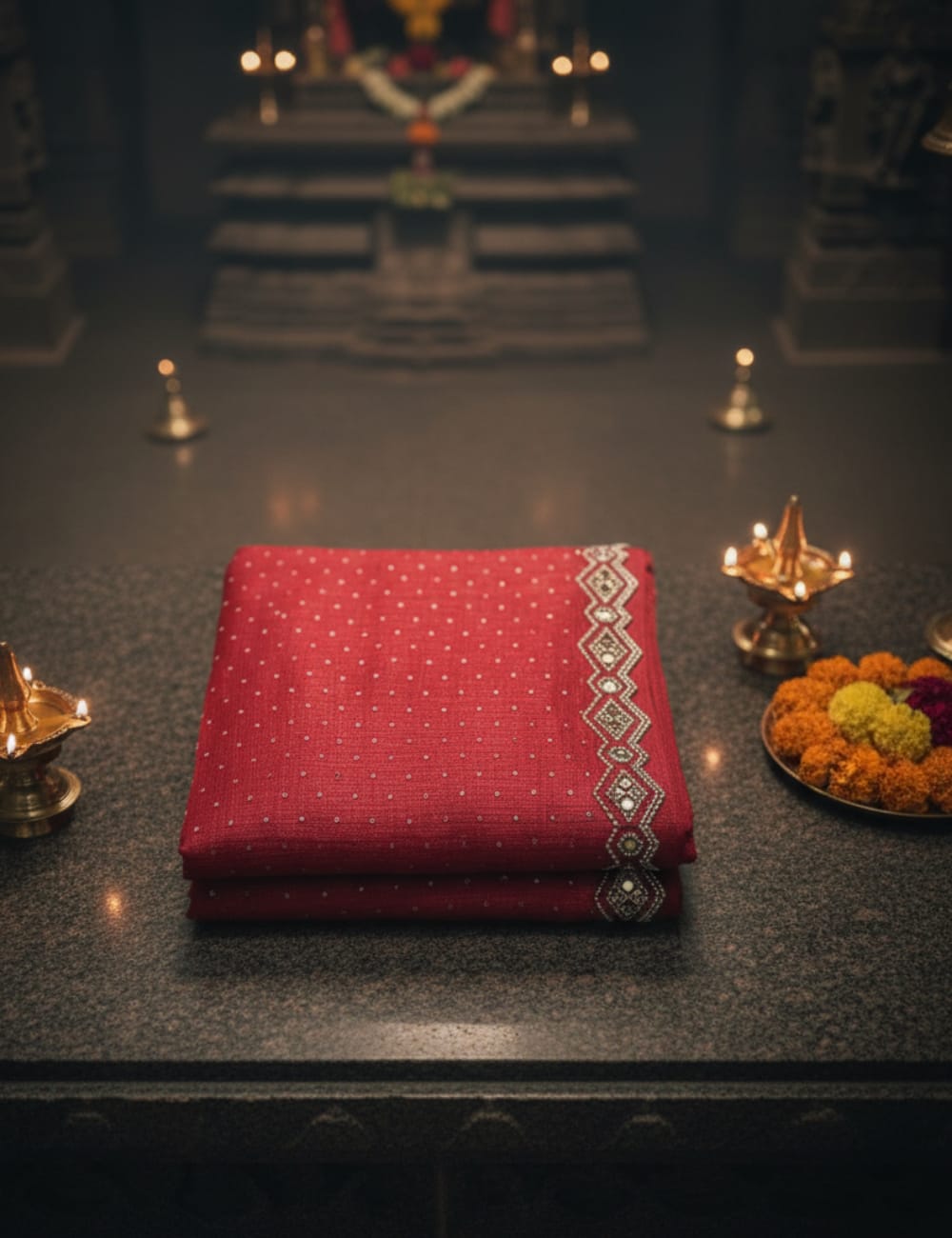 RED PARTY WEAR SAREE WITH STONE & MIRROR WORK BORDER ✨