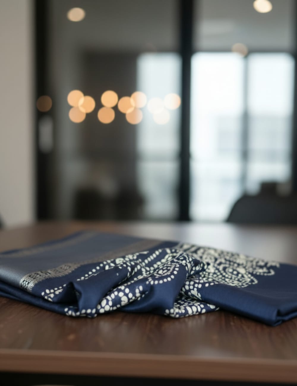 Premium Navy Blue Silk Saree with Golden Floral Motifs
