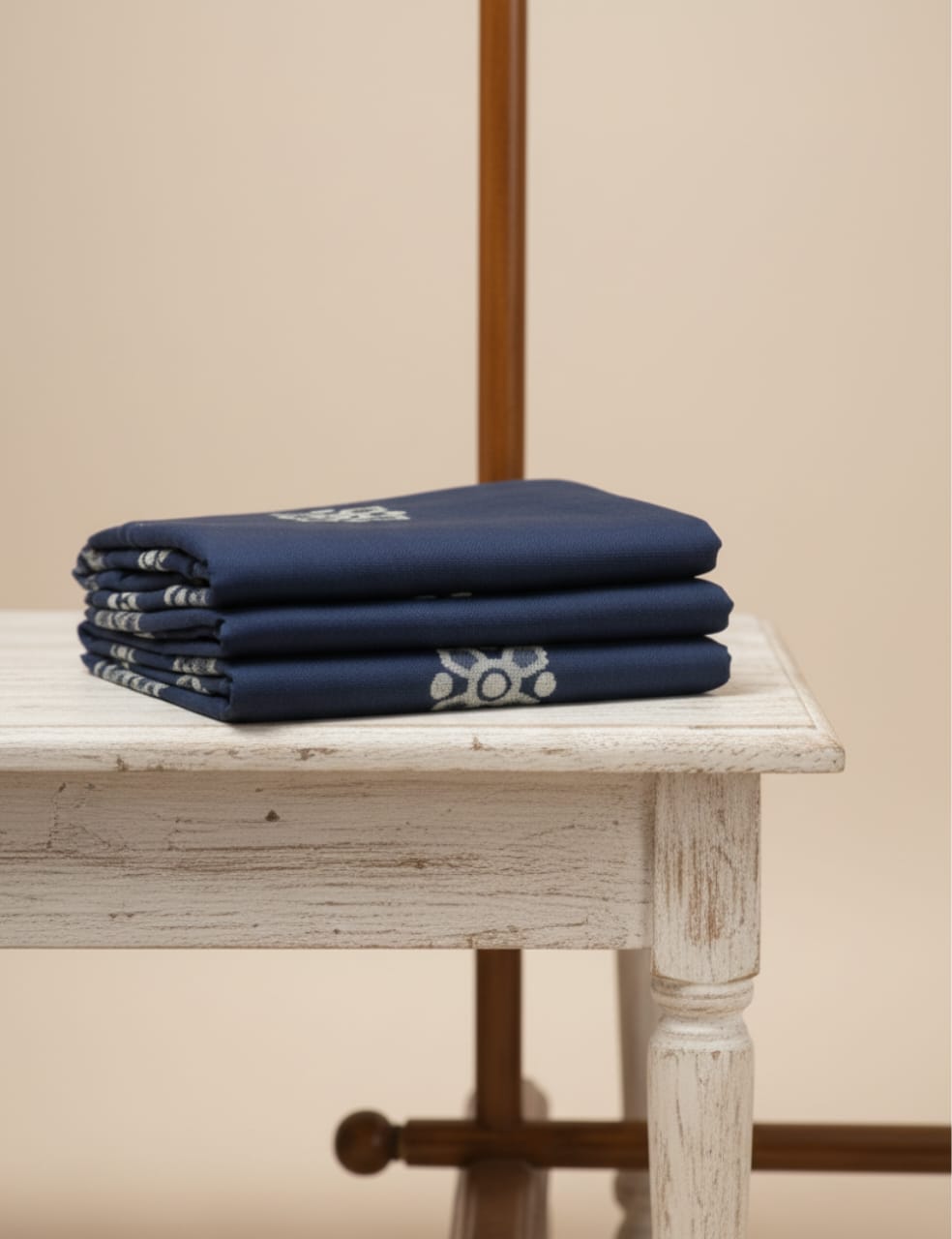 Premium Navy Blue Silk Saree with Golden Floral Motifs