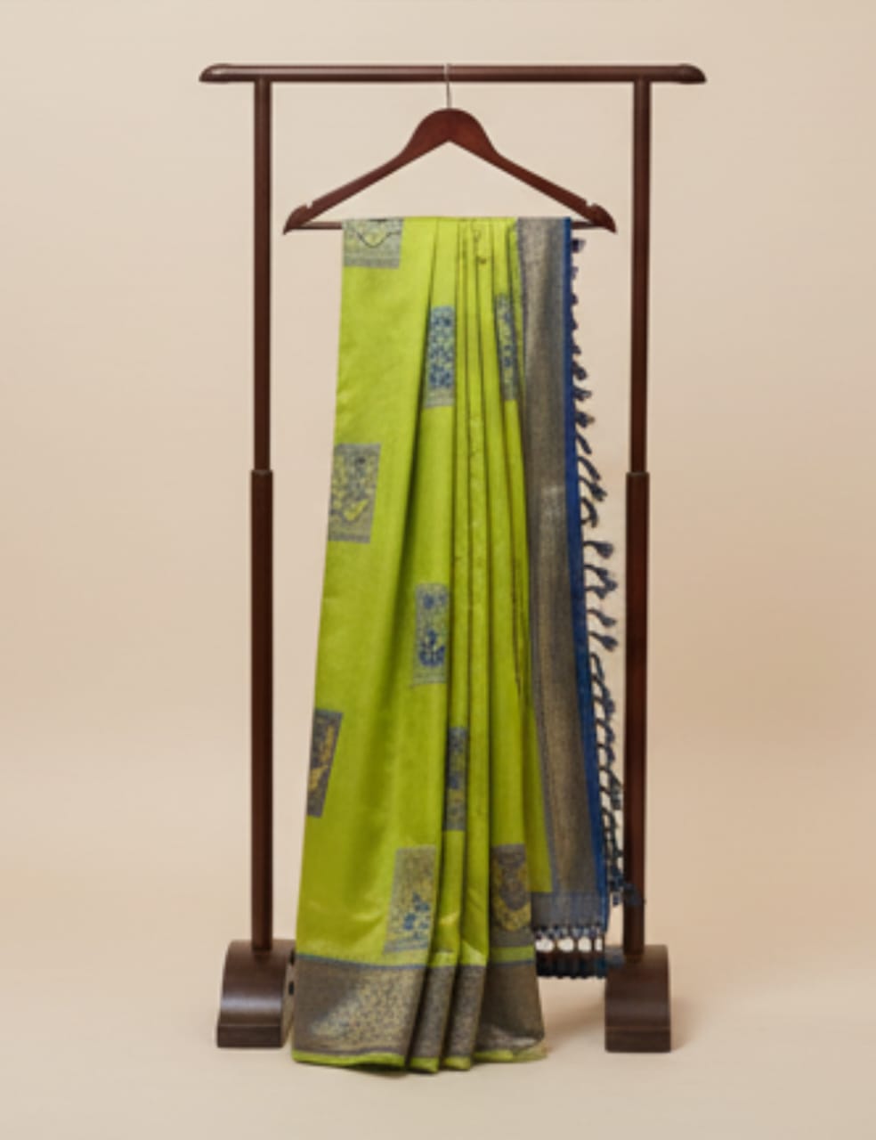 Radiant Lime Green Silk Saree with Silver Zari Border