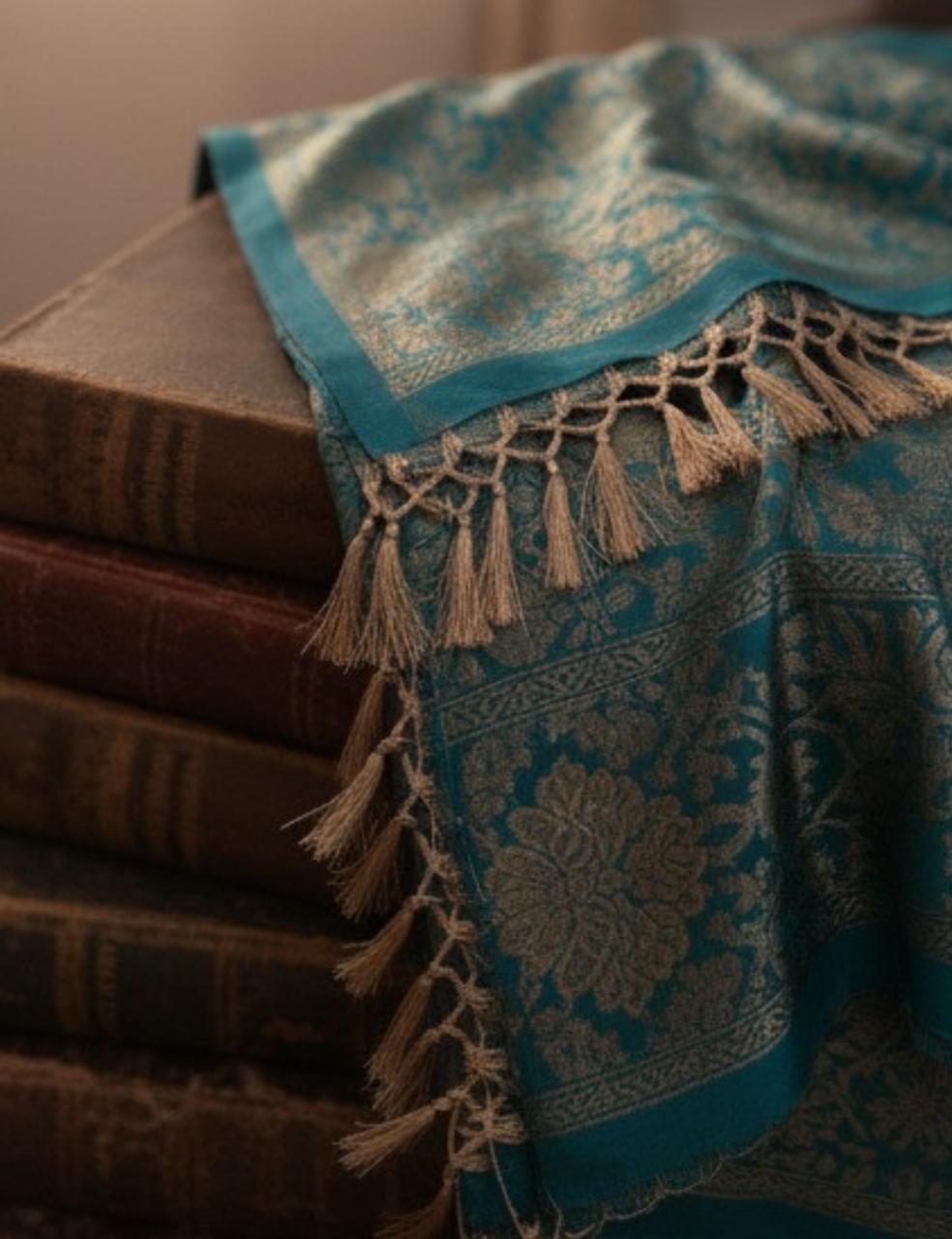 Premium Silk Saree with Dual-Tone Golden & Teal Elegance