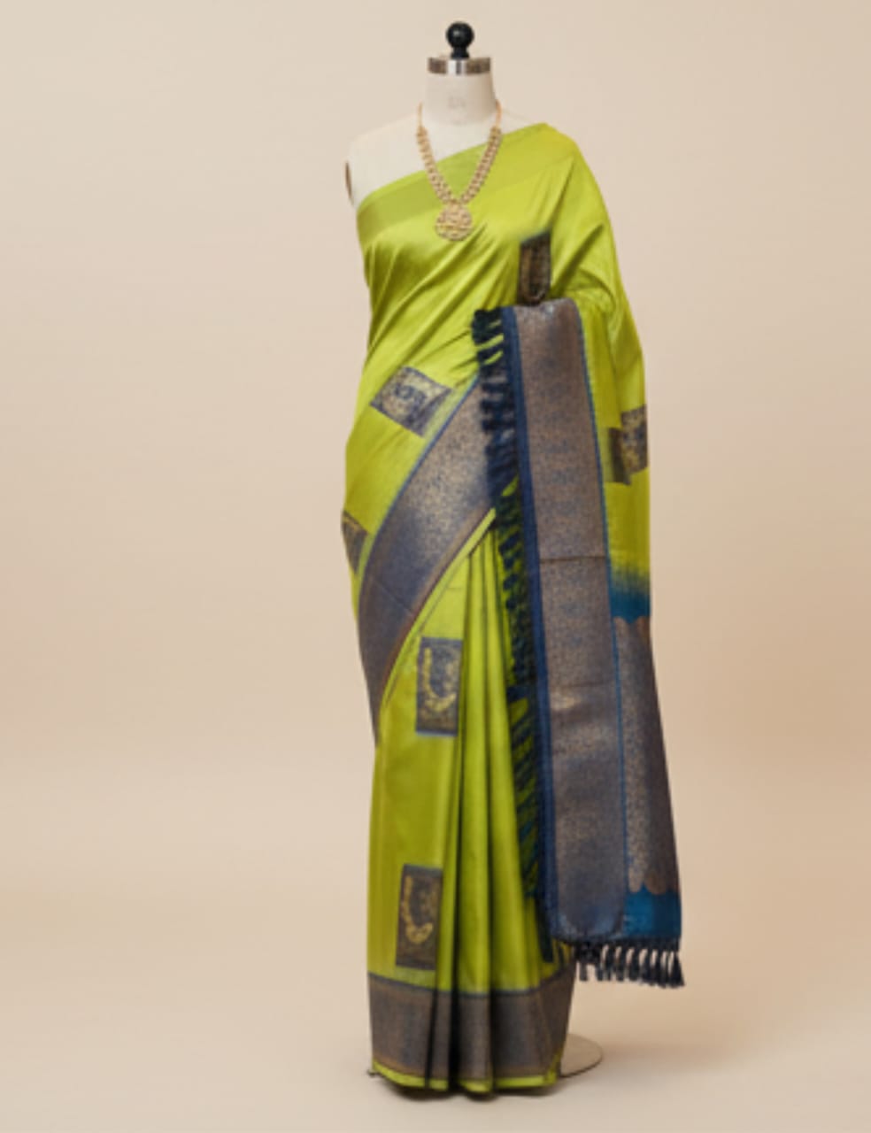 Radiant Lime Green Silk Saree with Silver Zari Border