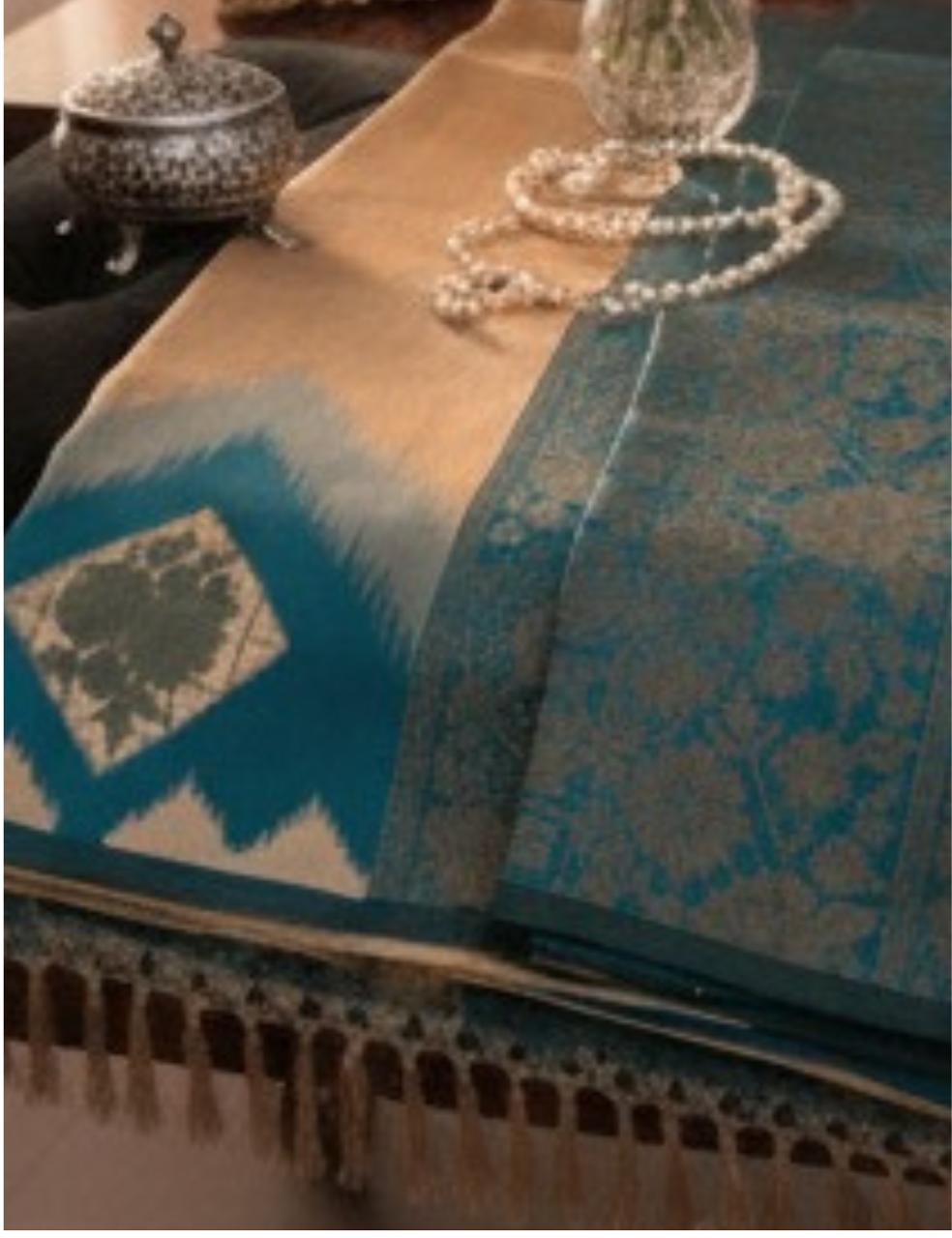 Premium Silk Saree with Dual-Tone Golden & Teal Elegance