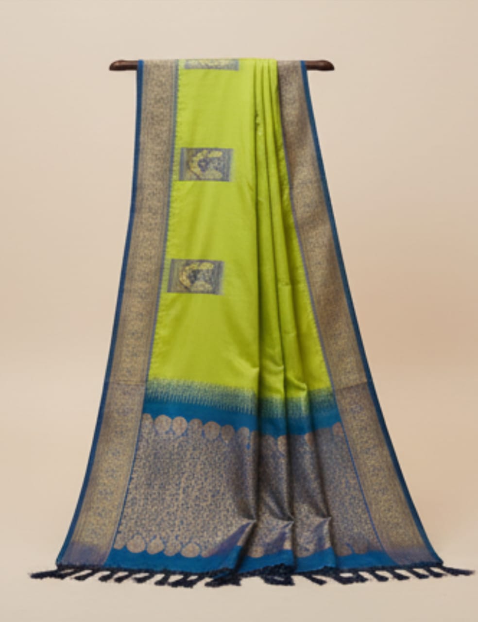 Radiant Lime Green Silk Saree with Silver Zari Border