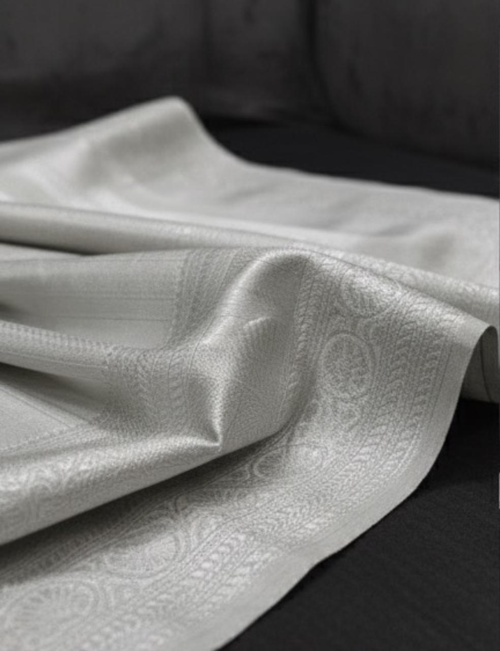 Elegant Silver Silk Saree with Intricate Self-Zari Weave