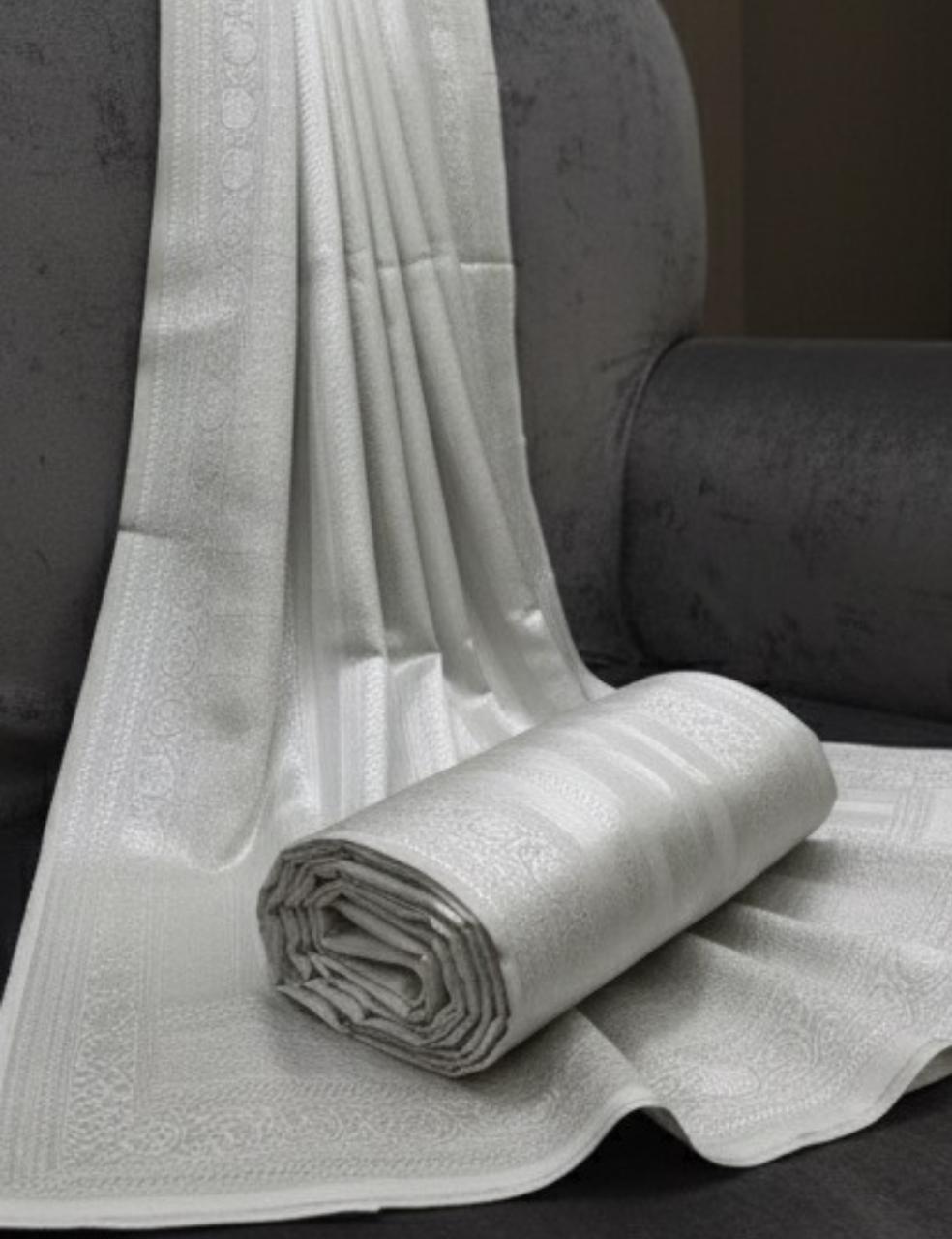 Elegant Silver Silk Saree with Intricate Self-Zari Weave