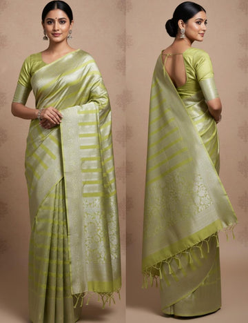 Elegant Light Green Silk Saree with Subtle Self-Design