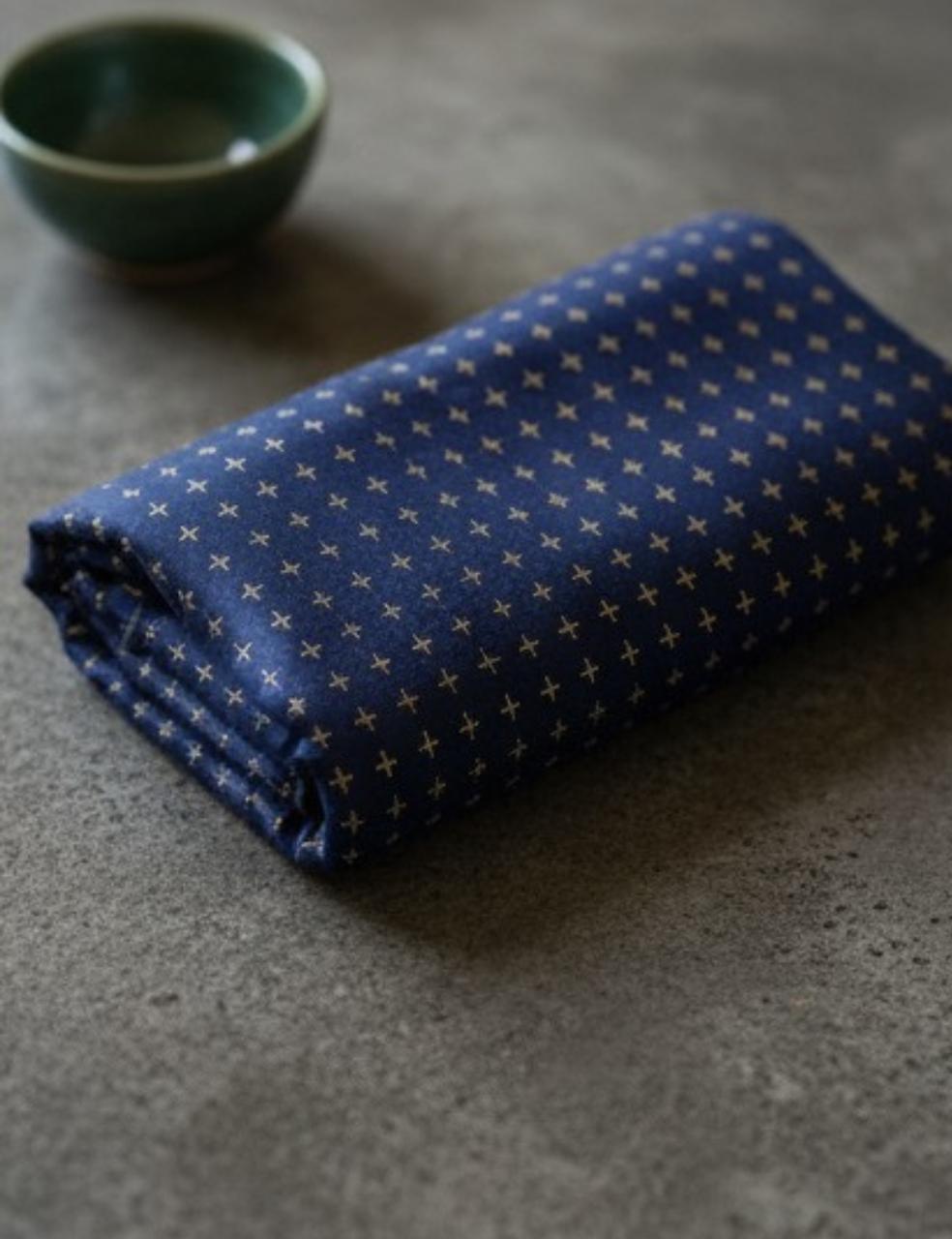 Premium Navy Blue Silk Saree with Tiny White Ikat Pattern