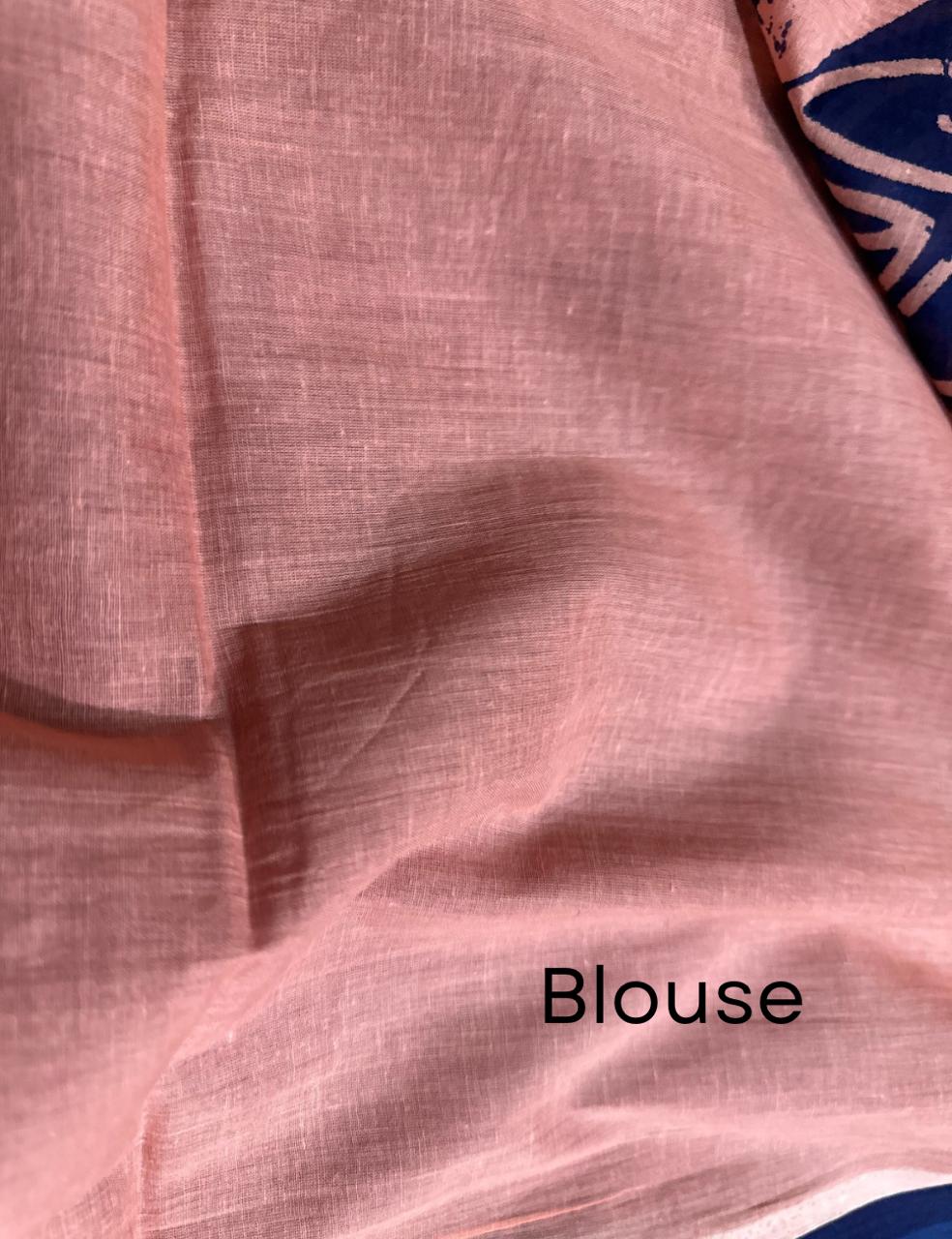 Baby Onion Pink Malmal Cotton Batik Saree with Plain Matching Blouse