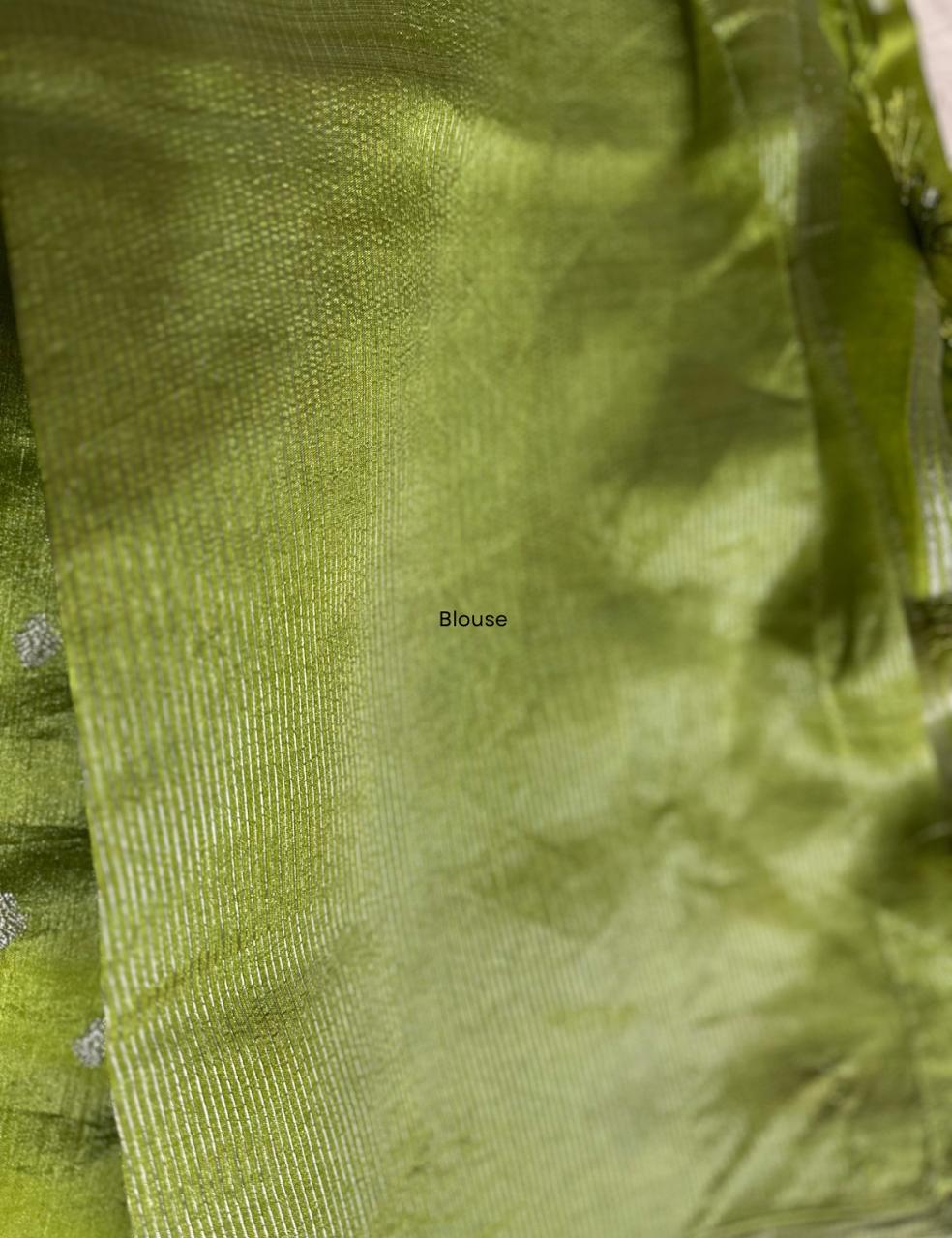 “Soft Parrot Green Tusser Silk Saree – A Blend of Grace & Elegance”