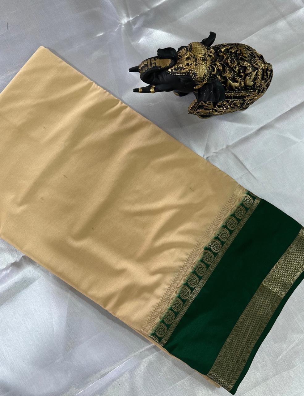 "GOLDEN CREPE SILK WITH CLASSIC GREEN CHARM"