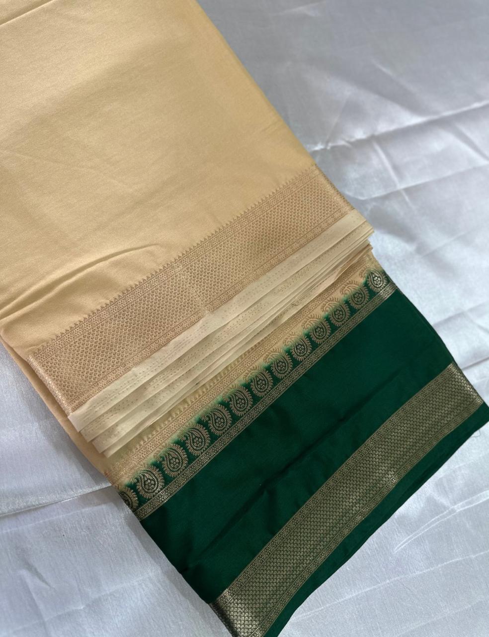 "GOLDEN CREPE SILK WITH CLASSIC GREEN CHARM"