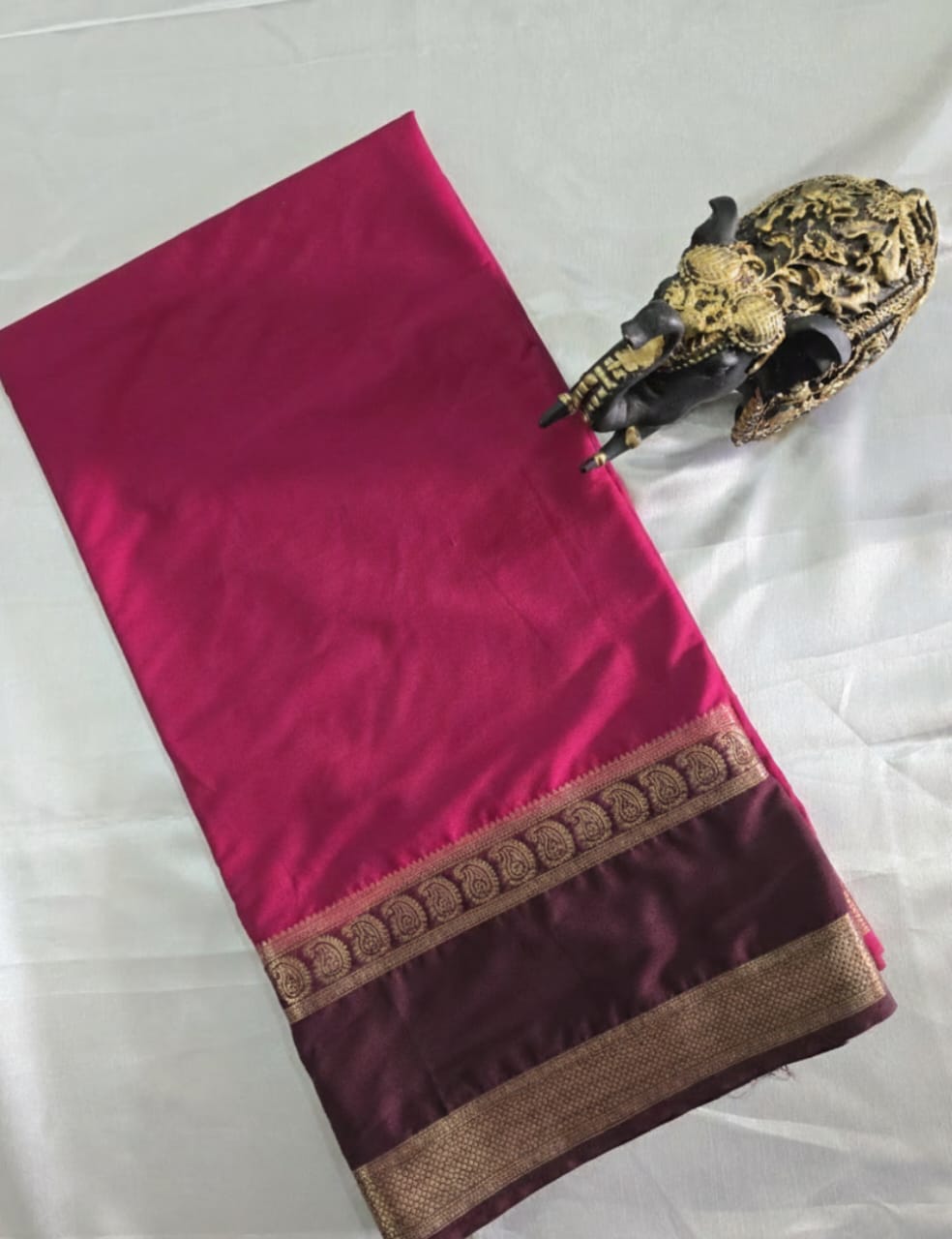 “Dark Maroon Crepe Silk Saree And Coffee With Zari Border”