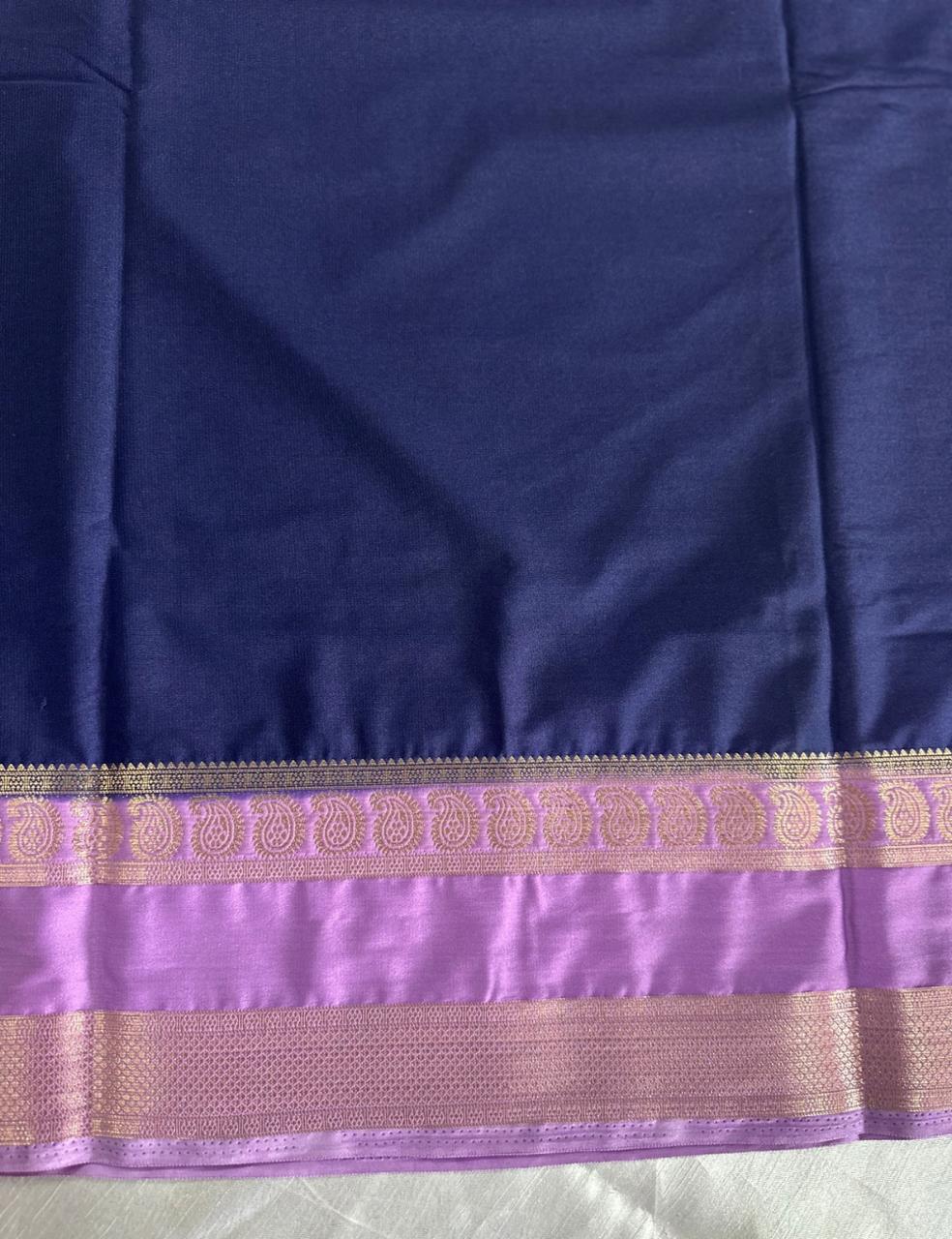 “Graceful Blue Crepe Silk Saree with Lavender Border”