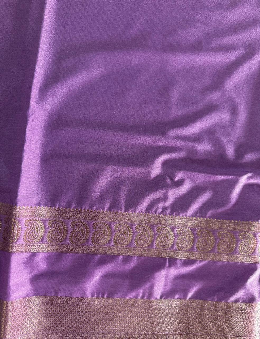 “Graceful Blue Crepe Silk Saree with Lavender Border”