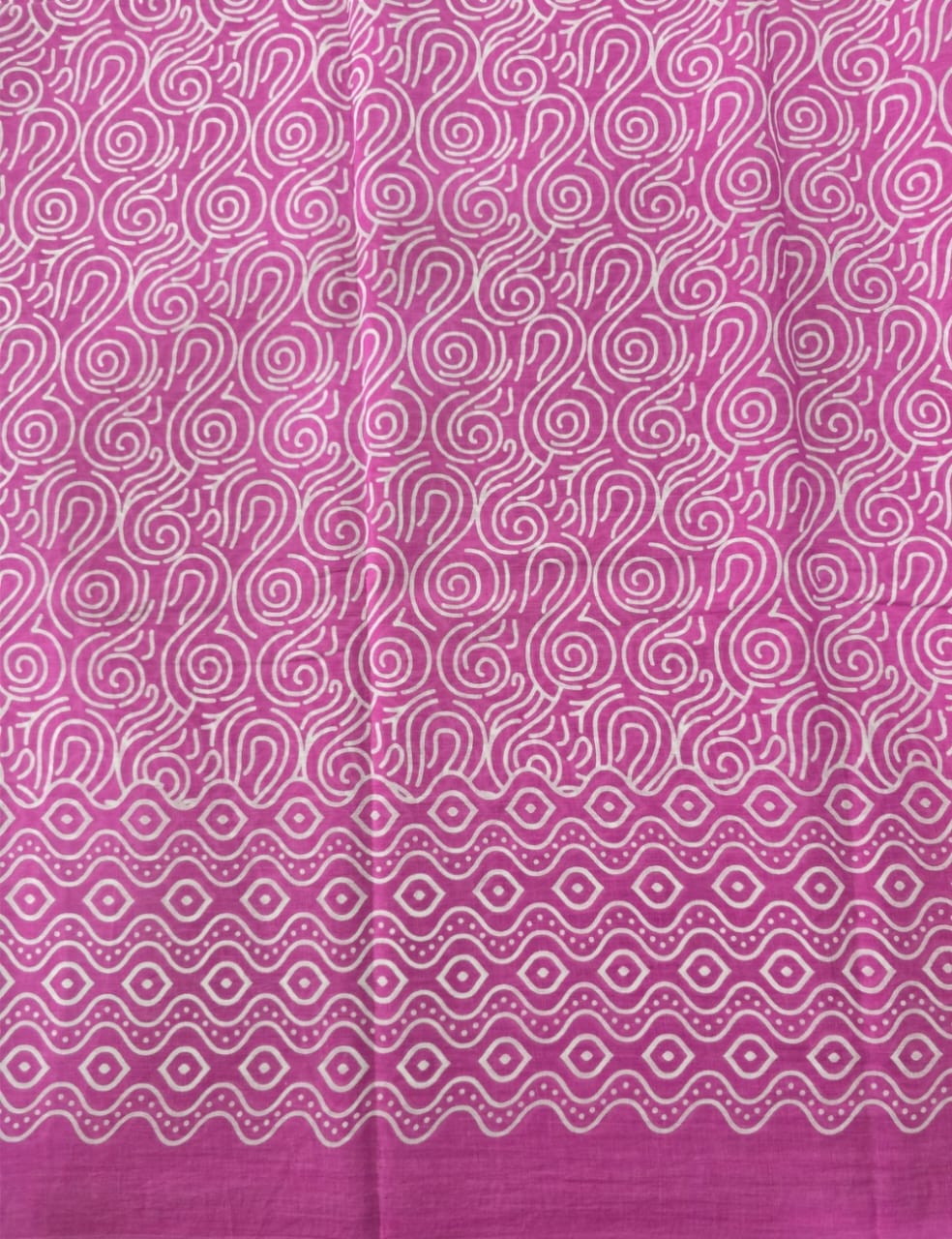 Pure Mulmul Cotton | White Handblock Floral & Swirl Print | Bright Pink Base | Soft, Lightweight & Breezy