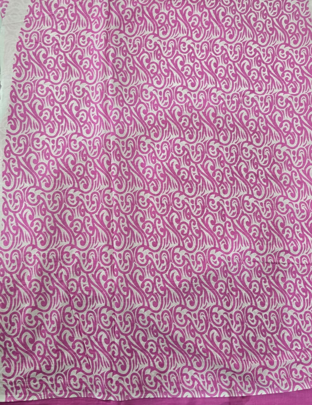 Pure Mulmul Cotton | White Handblock Floral & Swirl Print | Bright Pink Base | Soft, Lightweight & Breezy