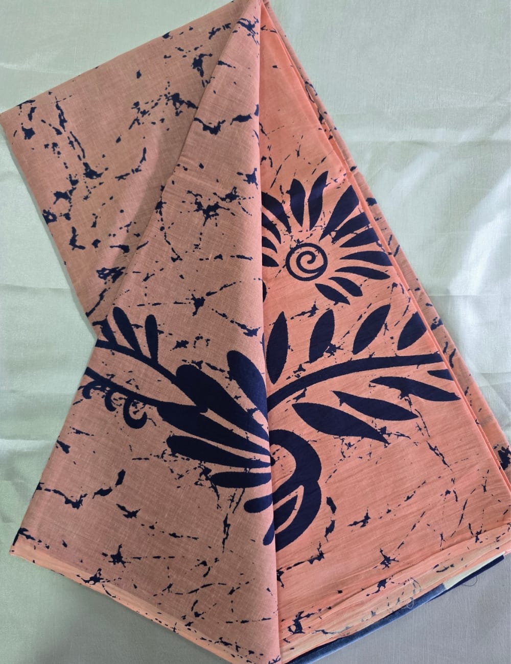 Pure Mulmul Cotton | Navy Floral & Marble Print | Peach Base | Soft, Lightweight & Breezy