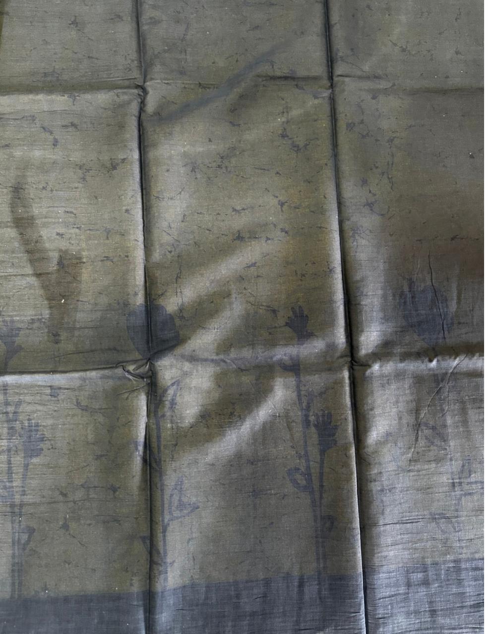 Bright Yellow Marble Print Mulmul Cotton Saree with Black Border