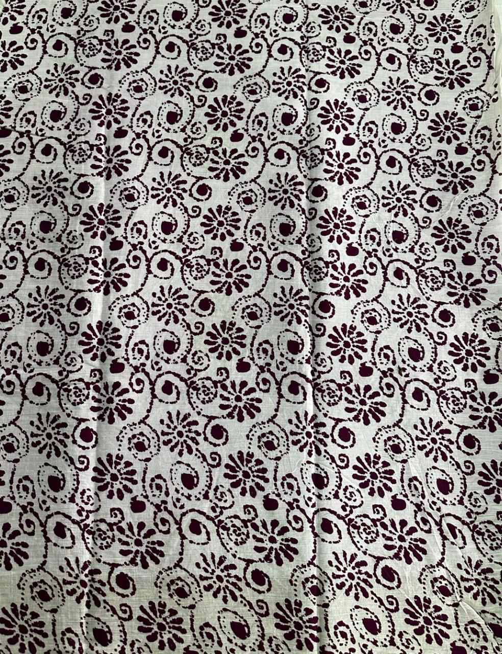 Lavender Mulmul Cotton Saree with Leaf & Abstract Print and Contrast Maroon Border