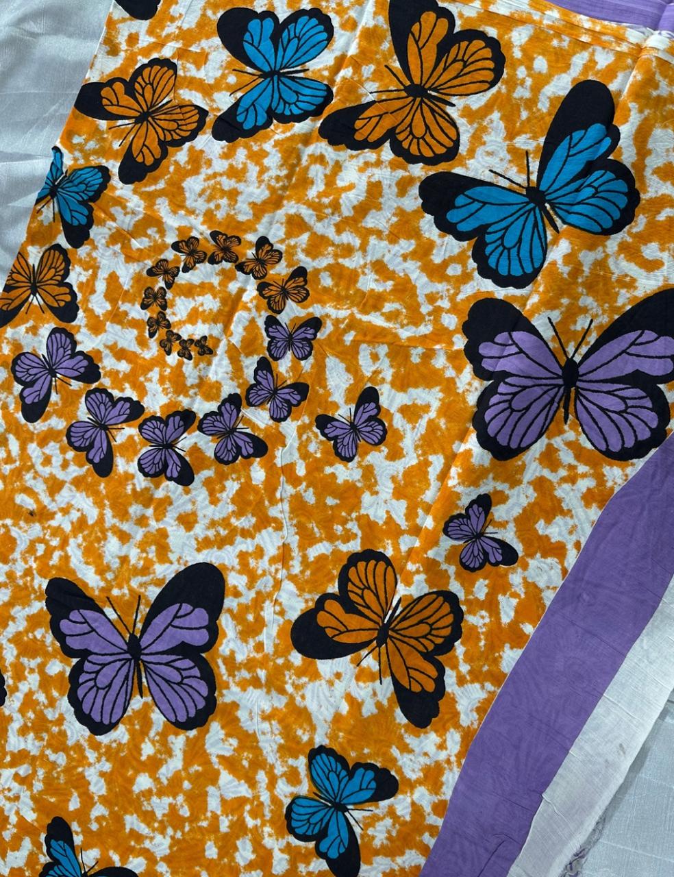 Pure Mulmul Cotton | Chevron & Floral Print | Maroon–Cream with Blue Border | Soft, Lightweight & Breezy