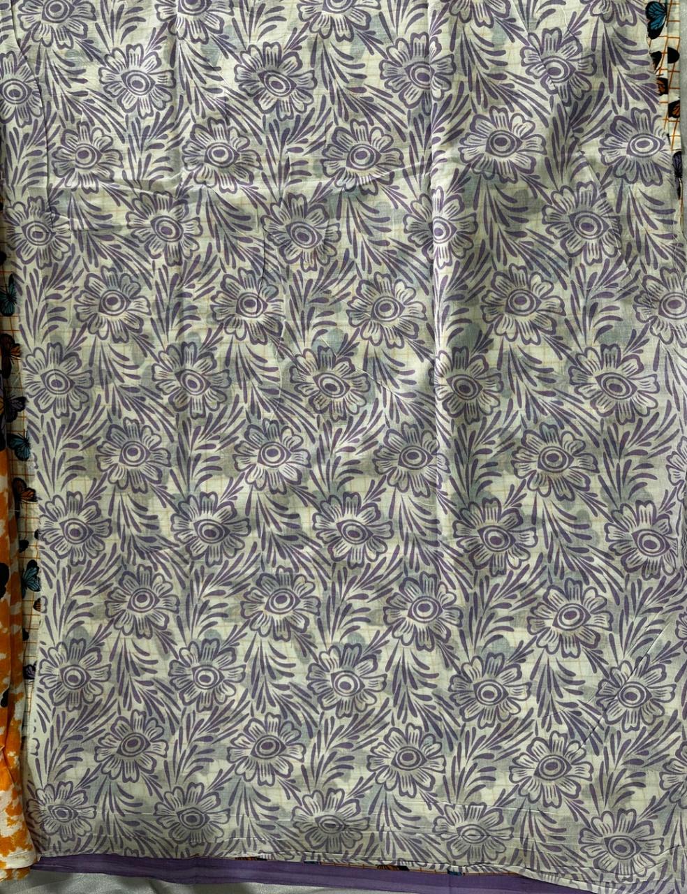 Pure Mulmul Cotton | Chevron & Floral Print | Maroon–Cream with Blue Border | Soft, Lightweight & Breezy