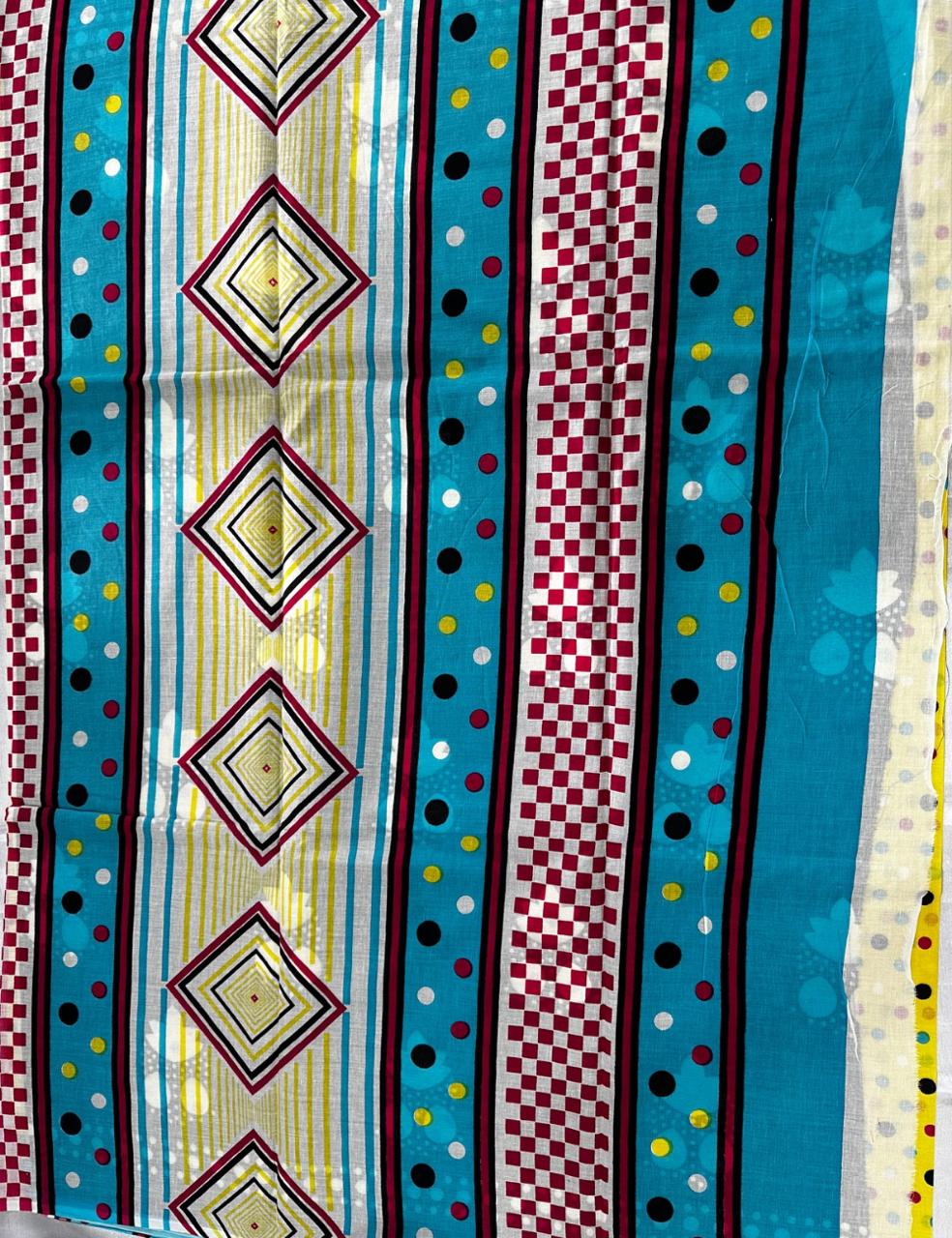 Pure Mulmul Cotton | Multicolor Polka Dots | Yellow Base with Sky-Blue Border | Lightweight & Breezy