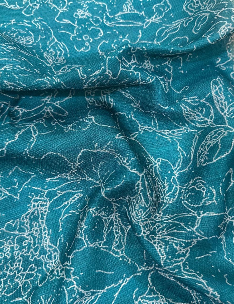 Teal Green Jute Silk Saree with Golden Border & Floral Weave