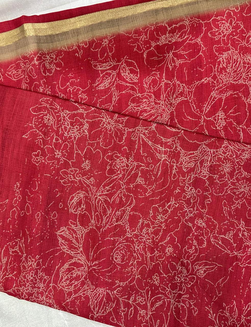 Classic Red Jute Silk Saree with Floral Weave