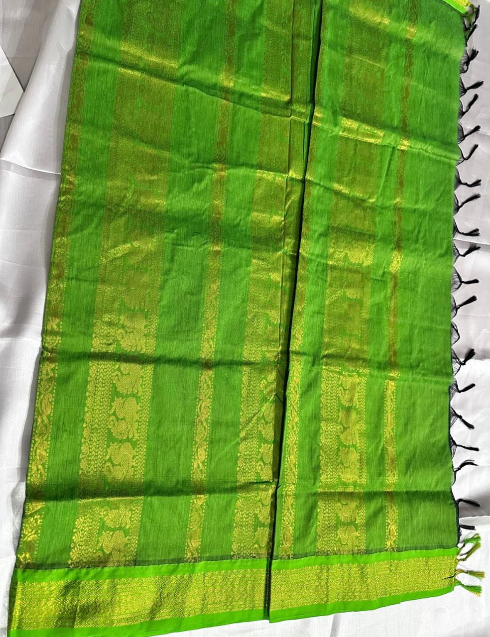 Royal Blue and Parrot Green Kalyani Cotton Saree with Zari Border