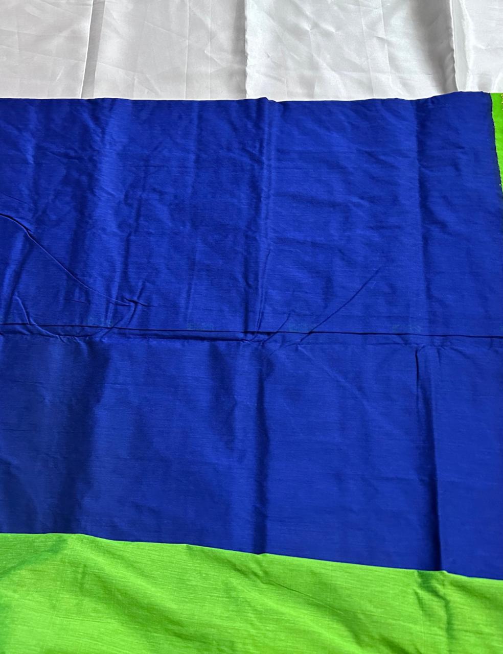 Royal Blue and Parrot Green Kalyani Cotton Saree with Zari Border