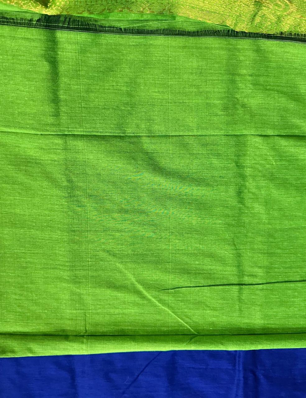 Royal Blue and Parrot Green Kalyani Cotton Saree with Zari Border